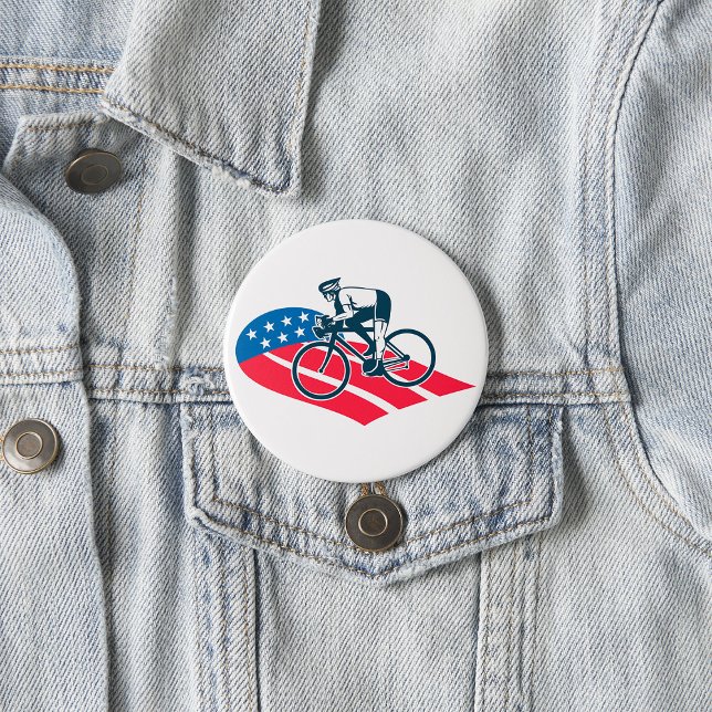 Patriotic USA Cycling American Flag Bike Rider  Button (Creator Uploaded)