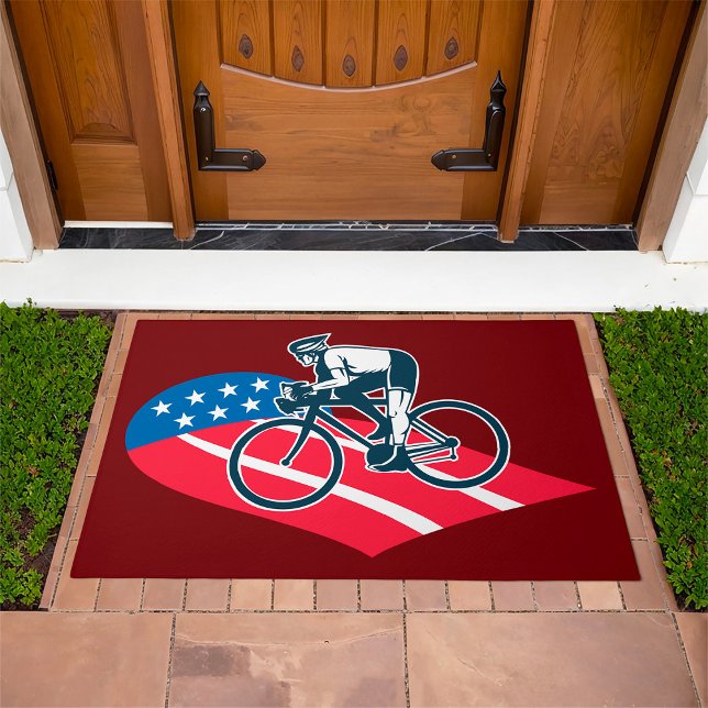 Patriotic USA Cycling American Flag Bike Rider  Doormat (Creator Uploaded)