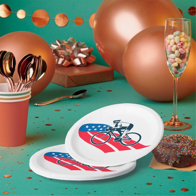 Patriotic USA Cycling American Flag Bike Rider  Paper Plates (Creator Uploaded)