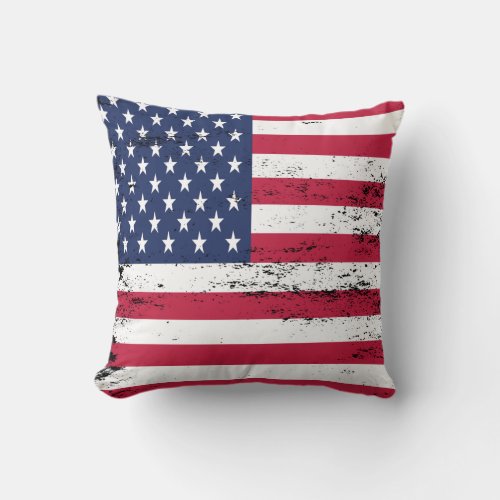 Patriotic USA Distressed Design Style Flag Throw Pillow