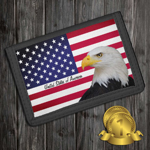 Patriotic USA, Eagle, American Flag fashion Tri-fold Wallet