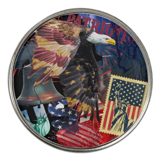 Patriotic Usa Eagle Stamp and Liberty Bell   Golf Ball Marker (Front)