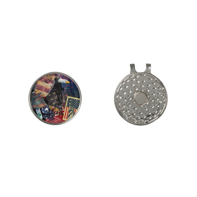 Patriotic Usa Eagle Stamp and Liberty Bell    Golf Hat Clip (Front and Back)