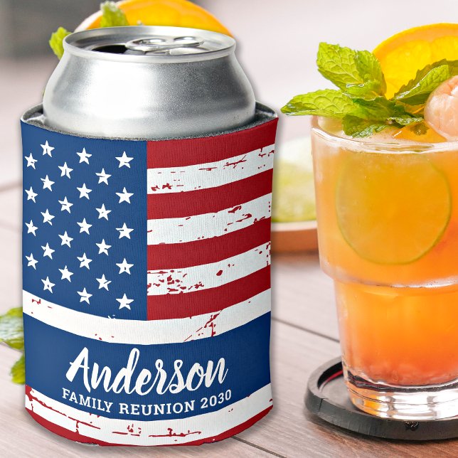 Patriotic USA Family Personalized American Flag Can Cooler (Creator Uploaded)