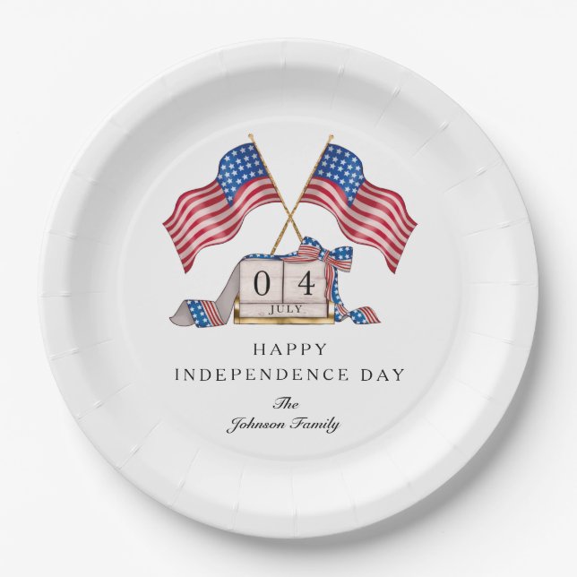 Patriotic USA Flag 4th Of July Paper Plates (Front)