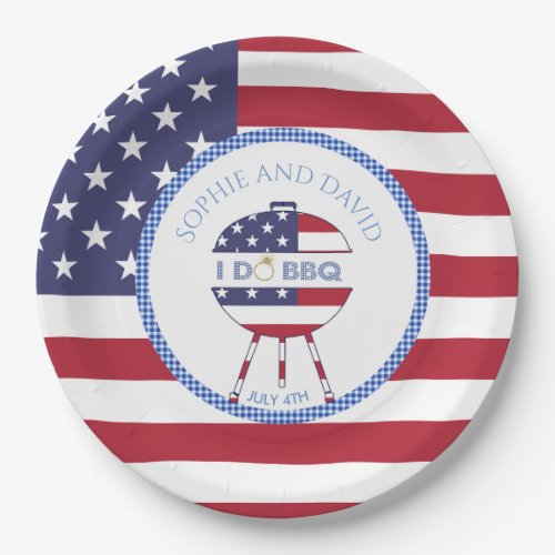 Patriotic USA flag 4th of July Party I DO BBQ Paper Plates