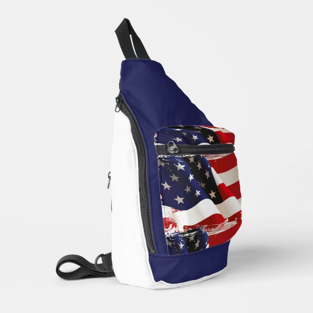 Patriotic USA Flag Backpack Sling Bag (Left Corner)