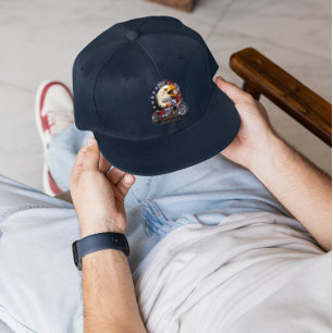 Patriotic USA Flag Bald Eagle Motorcycle Chopper Snap Back Hat