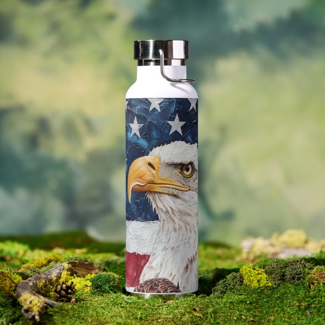 Patriotic USA Flag Bald Eagle Water Bottle (Outdoor)
