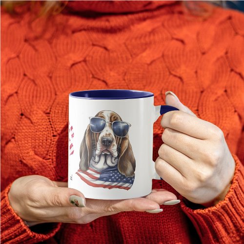 Patriotic USA Flag Basset Hound Dog  Mug