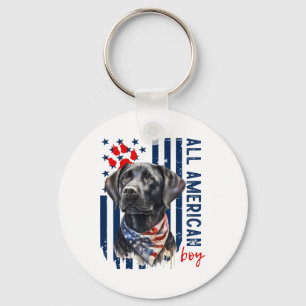 Patriotic Usa Flag Black Labrador All American Boy Keychain