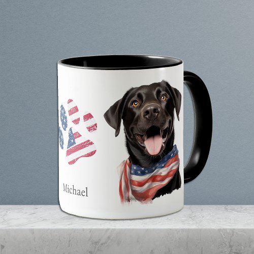 Patriotic USA Flag Black Labrador Retriever Dog Mug