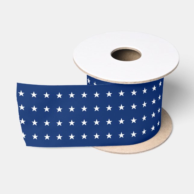 Patriotic USA Flag Blue White Stars Gift Wrap Wide Satin Ribbon (Spool)