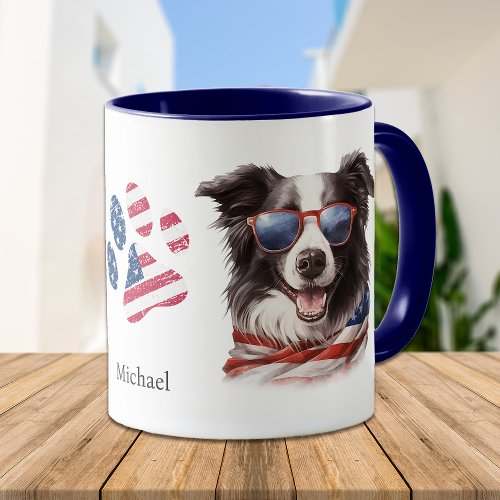 Patriotic USA Flag Border Collie Dog  Mug