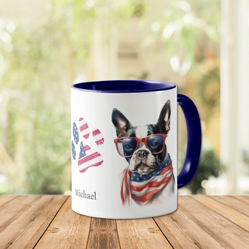 Patriotic USA Flag Boston Terrier Dog  Mug