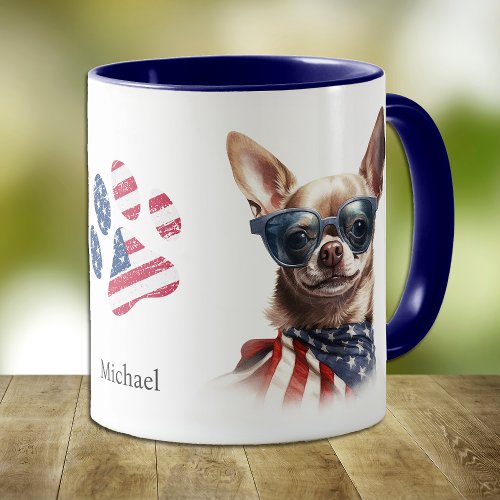 Patriotic USA Flag Chihuahua Dog  Mug