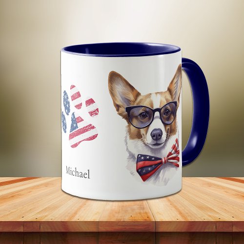 Patriotic USA Flag Corgi Dog Mug