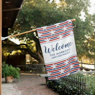 Patriotic USA Flag Custom Name Address Welcome