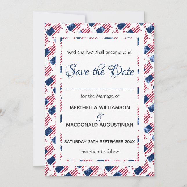 Patriotic USA FLAG Customized Scripture American Save The Date (Front)