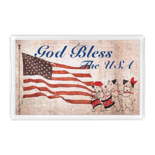 Patriotic USA Flag  Cute Dog Band Acrylic Tray