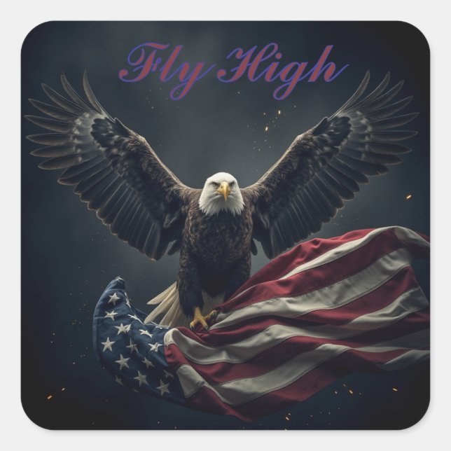 Patriotic USA Flag Eagle Square Sticker (Front)