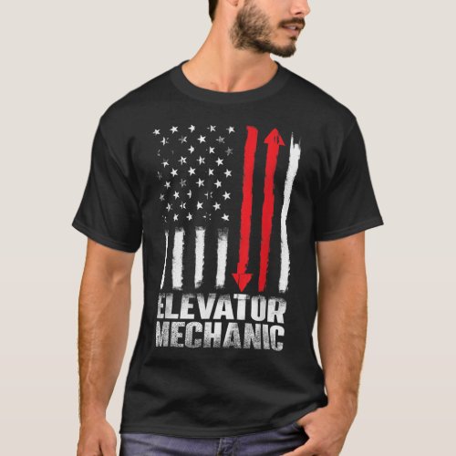 Patriotic USA Flag Elevator Mechanic Elevator Tech T_Shirt