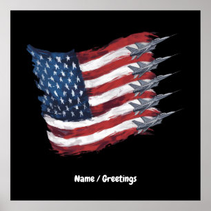 Patriotic USA Flag Fighter Jets 4th of July Poster