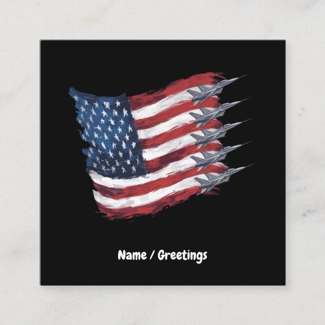 Patriotic USA Flag Fighter Jets 4th of July  Square Business Card (Front)