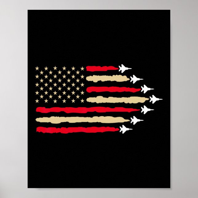 Patriotic Usa Flag Fighter Jets Airplane 4th Of Ju Poster (Front)