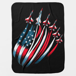 Patriotic USA Flag Fighter Jets Boys 4th of July Baby Blanket