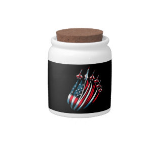 Patriotic USA Flag Fighter Jets Boys 4th of July  Candy Jar