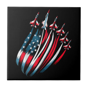 Patriotic USA Flag Fighter Jets Boys 4th of July Ceramic Tile