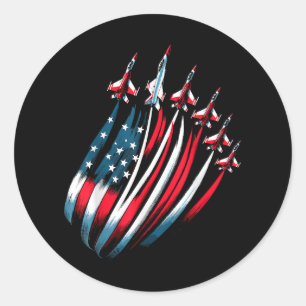 Patriotic USA Flag Fighter Jets Boys 4th of July Classic Round Sticker