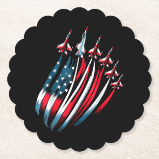 Patriotic USA Flag Fighter Jets Boys 4th of July Paper Coaster