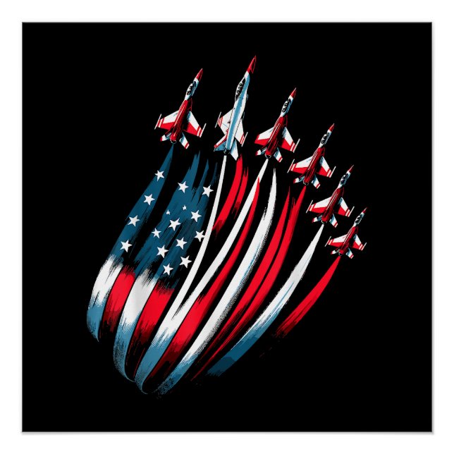 Patriotic USA Flag Fighter Jets Boys 4th of July Poster (Front)