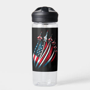 Patriotic USA Flag Fighter Jets Boys 4th of July Water Bottle