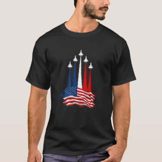Patriotic USA Flag Fighter Jets Flag Heart 4th of T-Shirt
