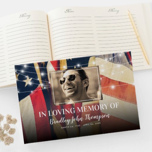 Patriotic USA Flag Funeral Memorial Guest Book