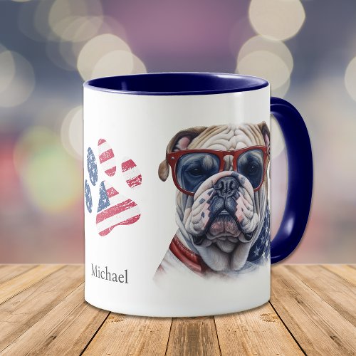 Patriotic USA Flag Funny Bulldog  Mug