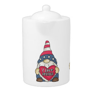 Patriotic USA Flag Garden Gnomes Stars Strips Teap Teapot