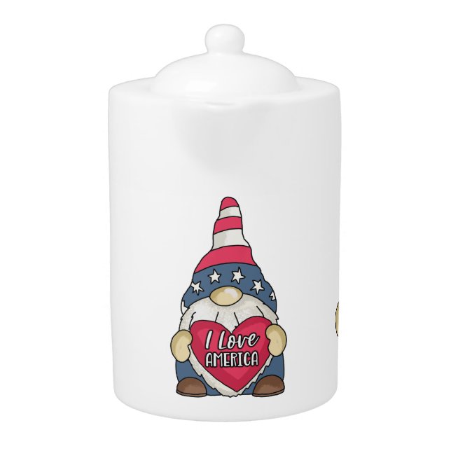 Patriotic USA Flag Garden Gnomes Stars Strips Teap Teapot (Front)