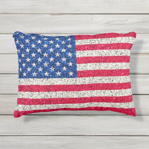     Patriotic USA Flag Glam Glitter American Dream Outdoor Pillow