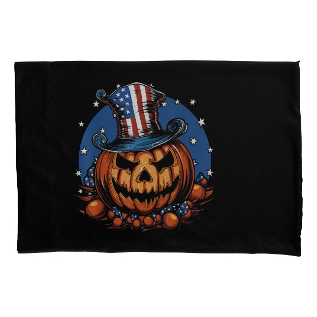 Patriotic USA Flag Halloween Pumpkin Pillow Case (Front)
