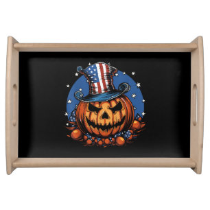 Patriotic USA Flag Halloween Pumpkin Serving Tray