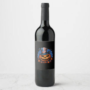 Patriotic USA Flag Halloween Pumpkin Wine Label