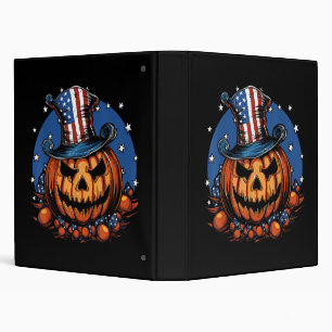 Patriotic USA Flag Halloween Pumpkin Women, Men 3 Ring Binder