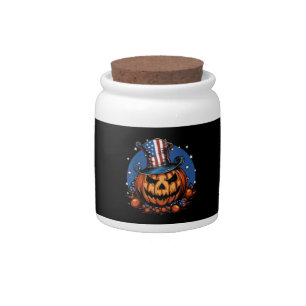 Patriotic USA Flag Halloween Pumpkin Women, Men Candy Jar