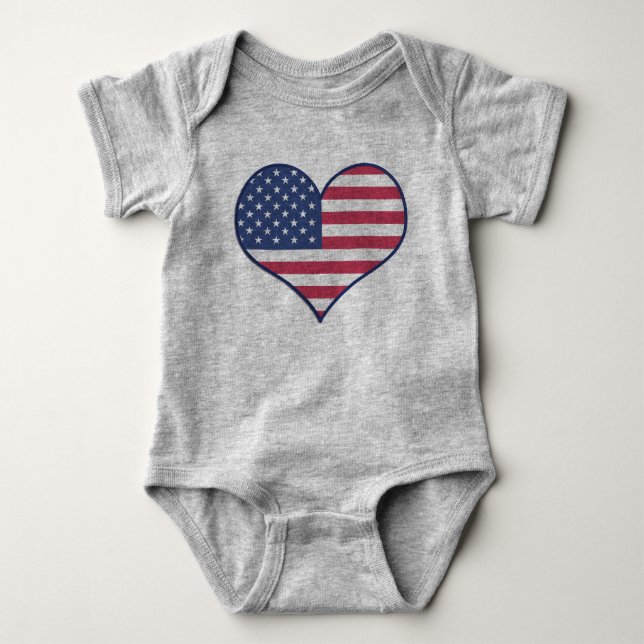 Patriotic USA Flag Heart Home of the Brave Baby Bodysuit (Front)