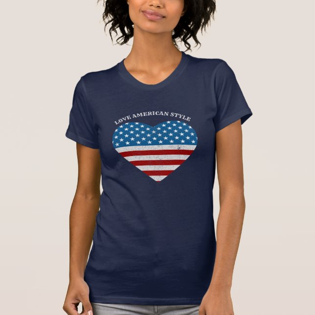Patriotic USA Flag Heart Love American Style Distr T-Shirt (Front)