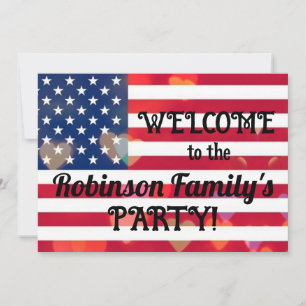 Patriotic USA Flag hearts with calligraphy text Invitation